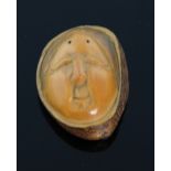 A Japanese boxwood Netsuke carved like a walnut of 'The Blind Masseuse' signed