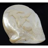 19th century European carved mother-of-pearl shell decorated with two ducks, 17cm x 16cm PROVENANCE: