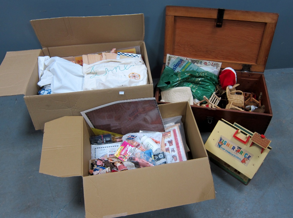 Large collection of doll related items including furniture, magazines and various doll's spare