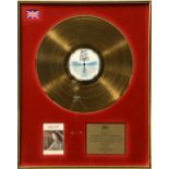 Diana Ross, BPI Gold disc presented to Motown record corporation to recognise sales in the United