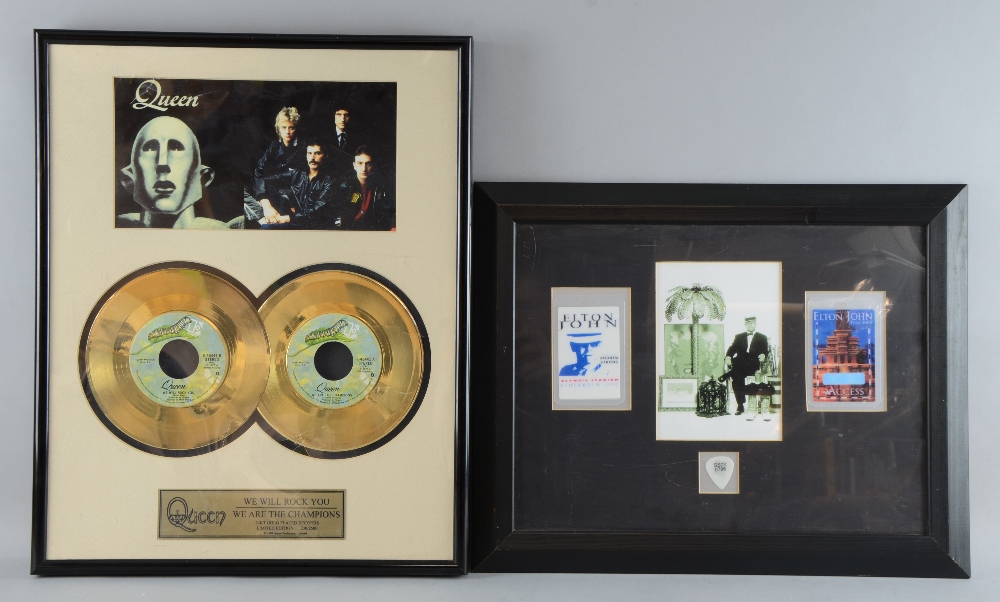 Queen, We Will Rock You / We Are The Champions, Limited Edition gold plated records, 230/2500 &