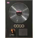 Whitney Houston, 4x platinum disc presented to Peermusic UK Ltd to recognise sales in the United