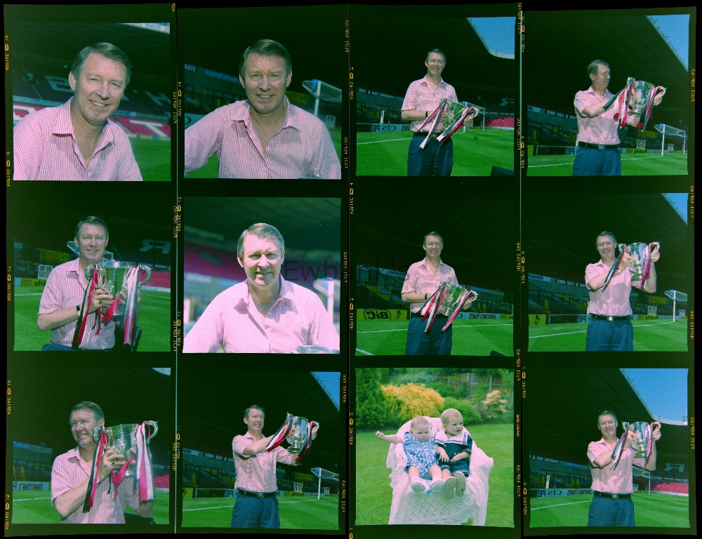 Manchester United, Alex Ferguson with the Football League Cup, 11 colour negatives by Harry Goodwin,