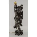 Chinese  wood carved figure converted to a lamp 50cm high