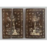 Pair of Chinese hard wood and mother of pearl inlaid panels decorated with tree birds and insects