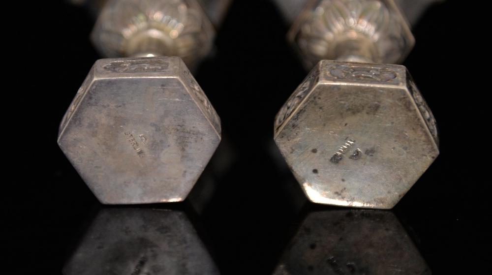 Pair of Japanese Sterling silver salt and pepper castors in the form of standing lanterns with - Image 2 of 2