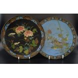 Two Chinese cloisonn‚ plates, one decorated with a bird amongst foliage, the other with a butterfly,
