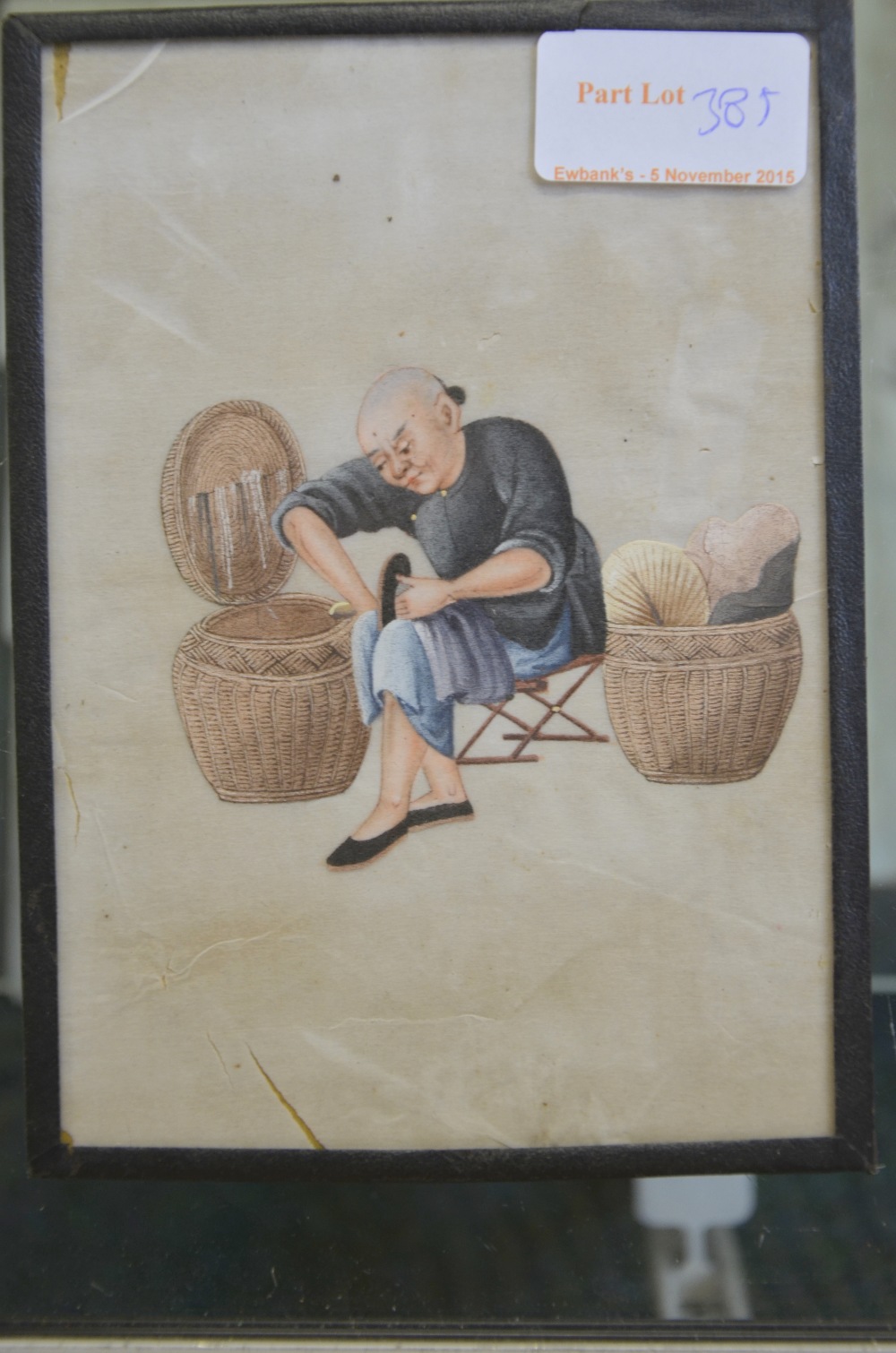 A set of Chinese paintings on rice paper depicting various tradesmen about their everyday life, - Image 6 of 6