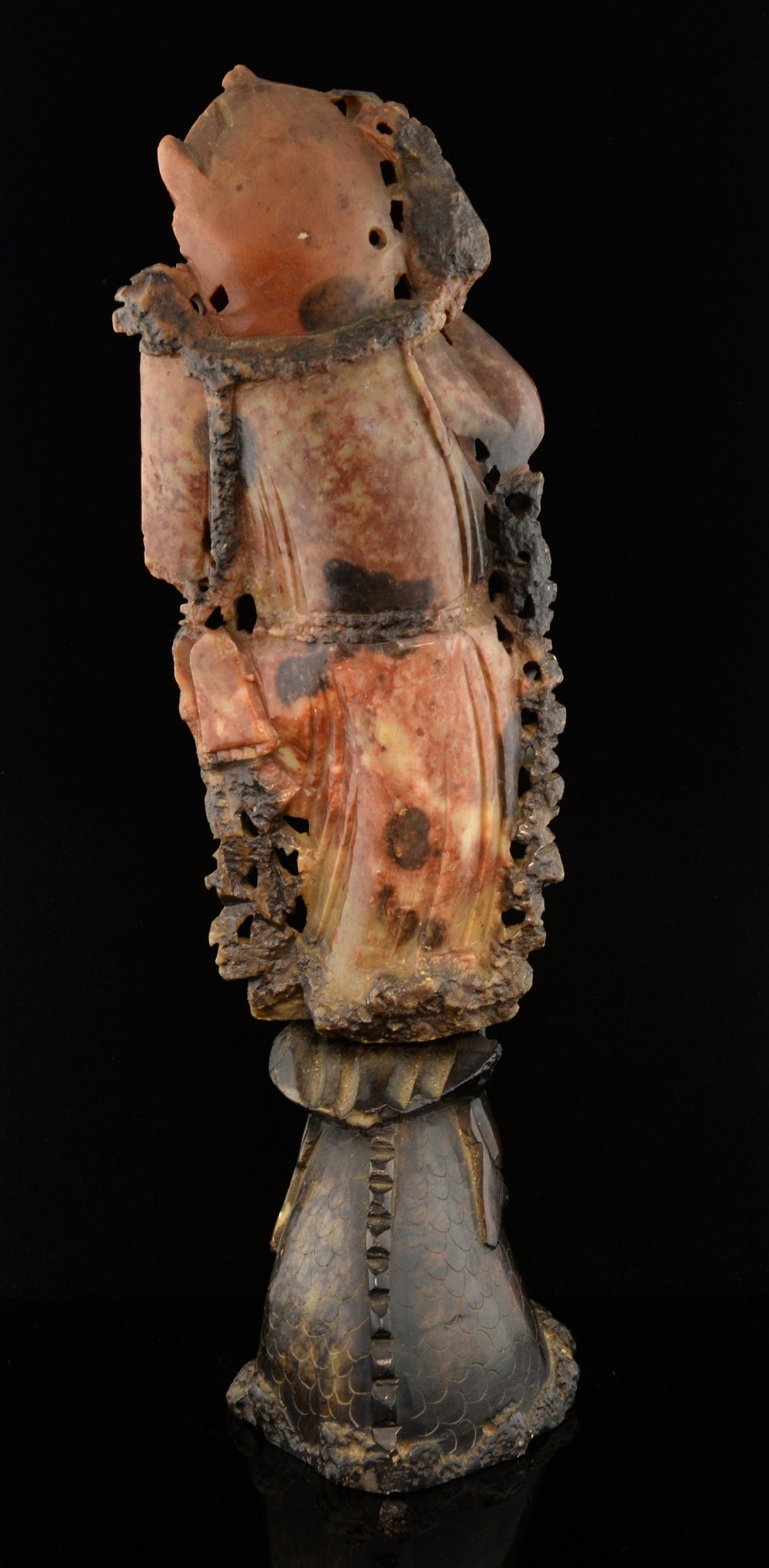 Chinese carved soapstone figure of a man  standing on the head of a sea creature, 29cm high, - Image 2 of 2