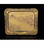 Japanese lacquered tray decorated with a landscape and Mount Fuji in the distance, 14.5cm x 17cm,