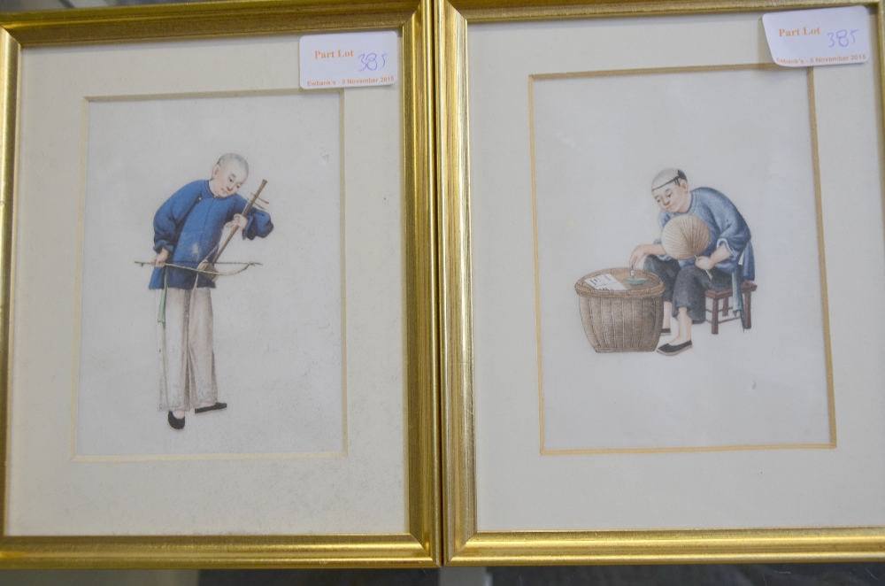 A set of Chinese paintings on rice paper depicting various tradesmen about their everyday life, - Image 5 of 6