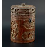 Cantonese bamboo tea caddy carved with phoenix, 18cm high,