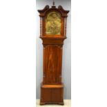 18th century eight day longcase clock with painted moon face dial, subsidiary second dial with