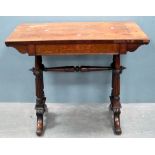 19th century rosewood side table with single drawer, on reeded columns to twin end supports