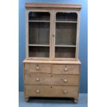 REVISED ESTIMATE Pine bookcase cabinet, top with two glazed doors over base with two short drawers