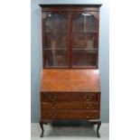 Mahogany bureau bookcase on cabriole legs