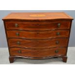 George III mahogany serpentine commode with a secretaire drawer (later inlay,) 83cm x 107cm x 58cm