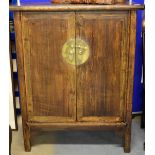 Chinese hardwood and brass bound cupboard 120cm x 95cm