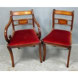 Set of ten Regency style mahogany and brass inlaid dining chairs