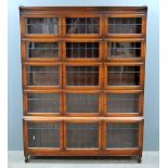 Globe-Wernicke style oak and lead glazed sectional bookcase