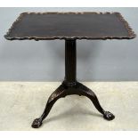 Early 19th century Irish rectangular pie crust tilt top silver table on turned and fluted centre