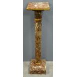 French breccia marble display column stand with ormolu mounts, 107cm high