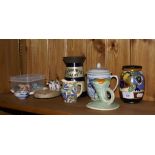 Gouda pottery vase, Carlton Ware candle stick, Oriental blue and white cup and cover,