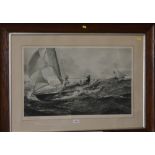 Large Black and white print - Study of a Boat Race signed by the artist Charles Napier Hemy circa