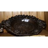 Carved wood Black Forest-type fruit bowl with music box fitted