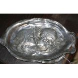 Art Nouveau pewter dish depicting The Lover's Kiss raised number on base - 196