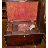 Antique mahogany sewing box and contents