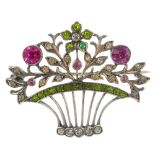 An early 20th century paste floral brooch, designed as a flower basket, set throughout with