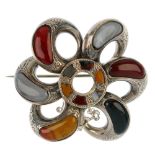 A late 19th century Scottish agate brooch, the circular centre with agate accents, to the