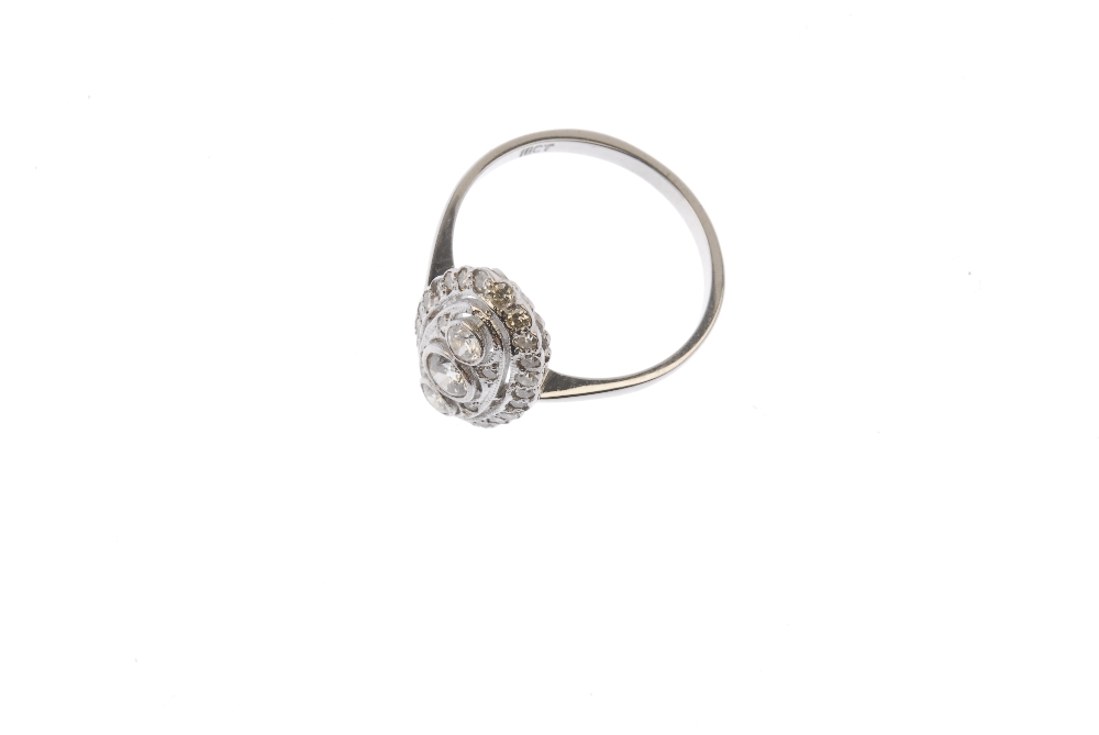 A diamond panel ring. Of oval outline, the three graduated circular-cut diamonds, within a single- - Image 2 of 2