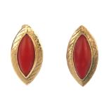 A pair of coral earrings and a single late 19th century 18ct gold opal and diamond ear stud. The