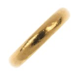 An early 20th century 22ct gold band ring. Hallmarks for Birmingham, 1928. Width 4.5mms. Weight 12.