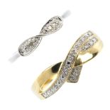 Two 9ct gold diamond dress rings. To include a single-cut diamond curved line ring, together with