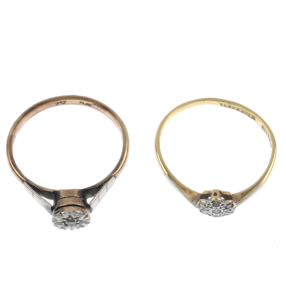 Two mid 20th century gold and platinum diamond rings. To include an 18ct gold single-cut diamond - Image 2 of 2
