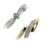 Two 9ct gold diamond dress rings. To include a single-cut diamond asymmetric ring and a single-cut