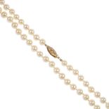 Two cultured pearl single-strand necklaces. Each comprising a single row of cultured pearls,