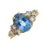 (174636) An 18ct gold aquamarine and diamond ring and a pair of topaz ear studs. The ring designed