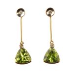 A selection of three pairs of gem-set earrings. To include a pair of triangular-shape peridot and