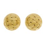 A pair of 18ct gold ear studs. Each designed as a domed woven panel. Import marks for Birmingham,