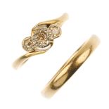 Two mid 20th century gold rings. To include an 18ct gold and platinum old and rose-cut diamond