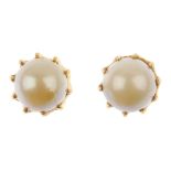 A selection of three pairs of cultured pearl ear studs. To include pair of 18ct gold freshwater