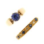 Two gem-set rings. To include an 18ct gold circular-shape sapphire and single-cut diamond eight-