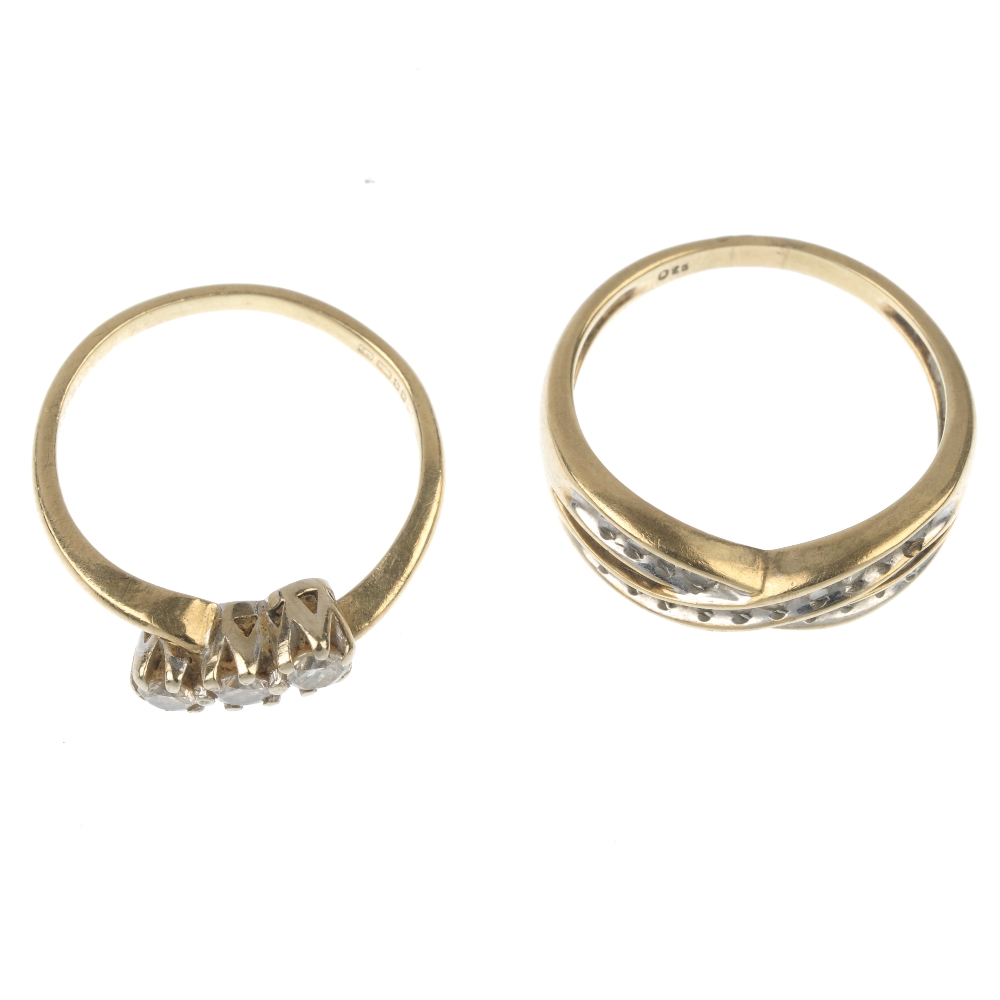 Two 9ct gold diamond rings. To include a diamond crossover ring, together with a brilliant-cut - Image 2 of 2