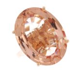 (126643) An 18ct gold morganite beryl and diamond accent dress ring. The oval-shape morganite,