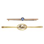 A selection of four mostly early 20th century gold gem-set bar brooches. To include an opal and