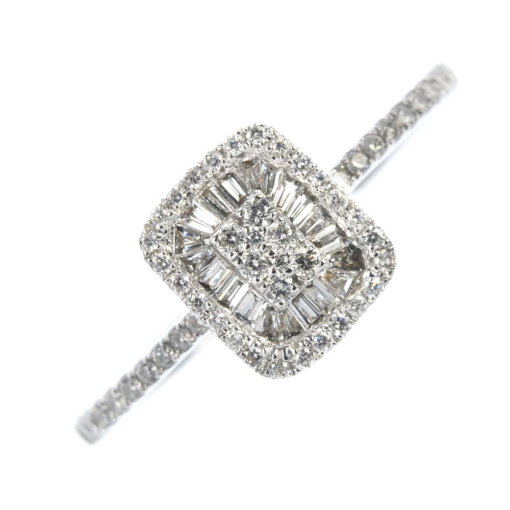 * A diamond cluster ring. The vari-shape diamond rectangular-shape cluster, to the brilliant-cut